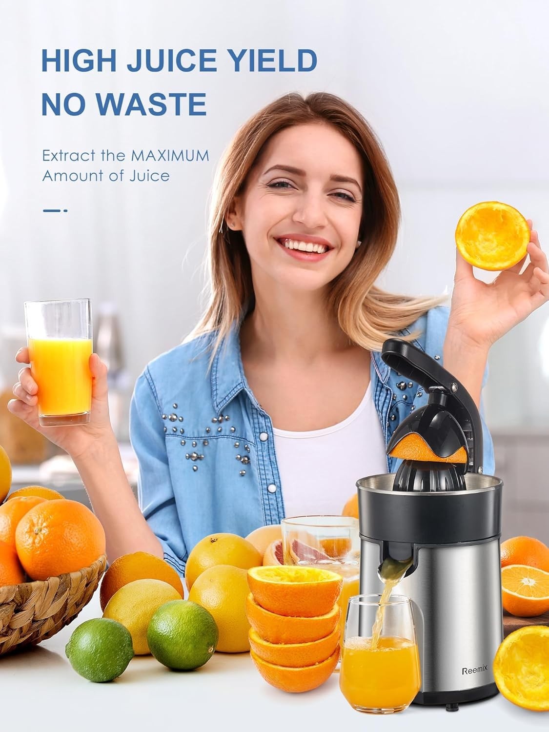 Electric Citrus Juicer Easy Press Stainless Steel Dual Cone Quiet 120V