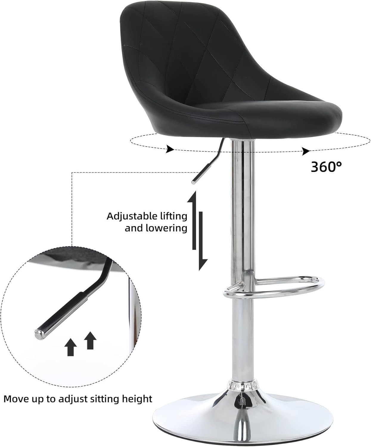 Set of 2 Adjustable Swivel Bar Stools –DM931 Black L-Shape