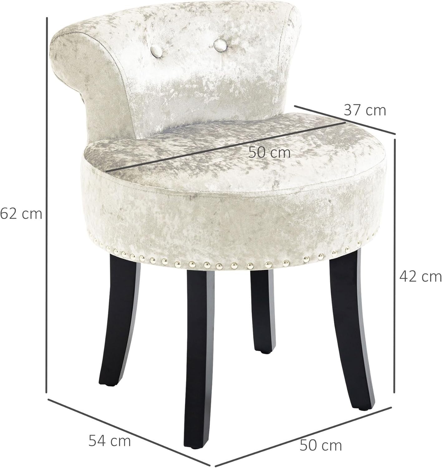Beige Ice Velvet Dressing Table Stool Rubber Wood Legs Padded Vanity Seat