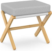 Natural Bamboo Foldable Footstool with Grey Cushion & X-Leg Footrest Design