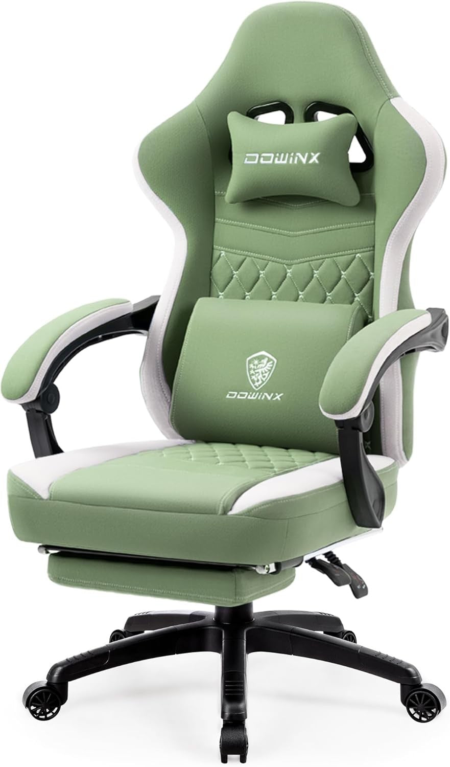 Oversized Gaming Chair Breathable Fabric Recliner w/ Footrest Green