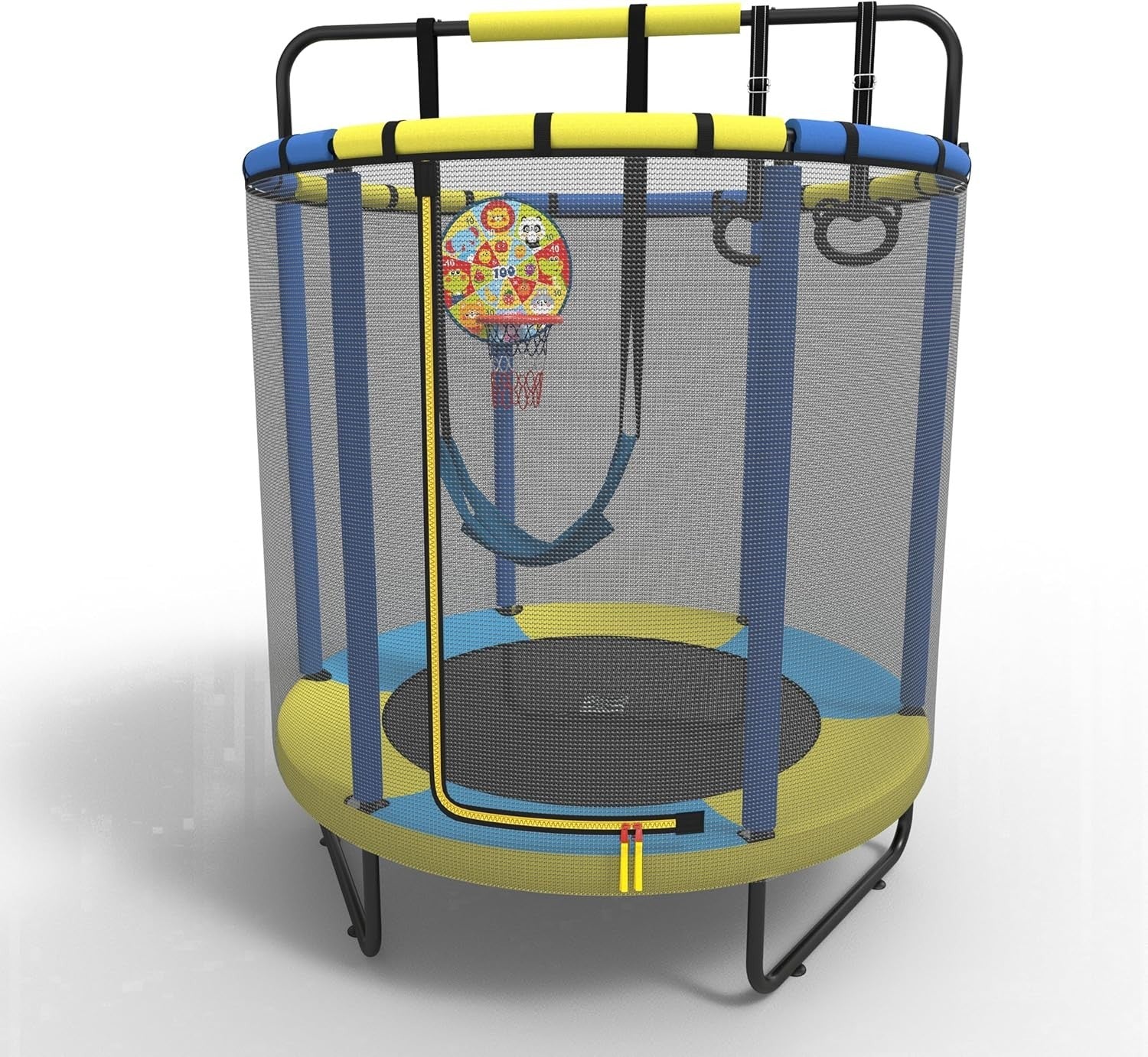 Kids Indoor Outdoor Trampoline with Swings Gym Bars Basketball Hoop