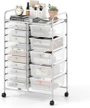 15 Drawer Storage Trolley Mobile Organizer Rolling Cart Lockable Wheels Clear