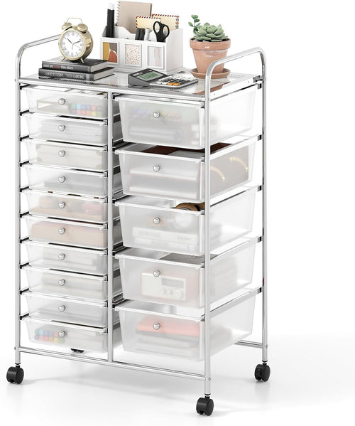 15 Drawer Storage Trolley Mobile Organizer Rolling Cart Lockable Wheels Clear