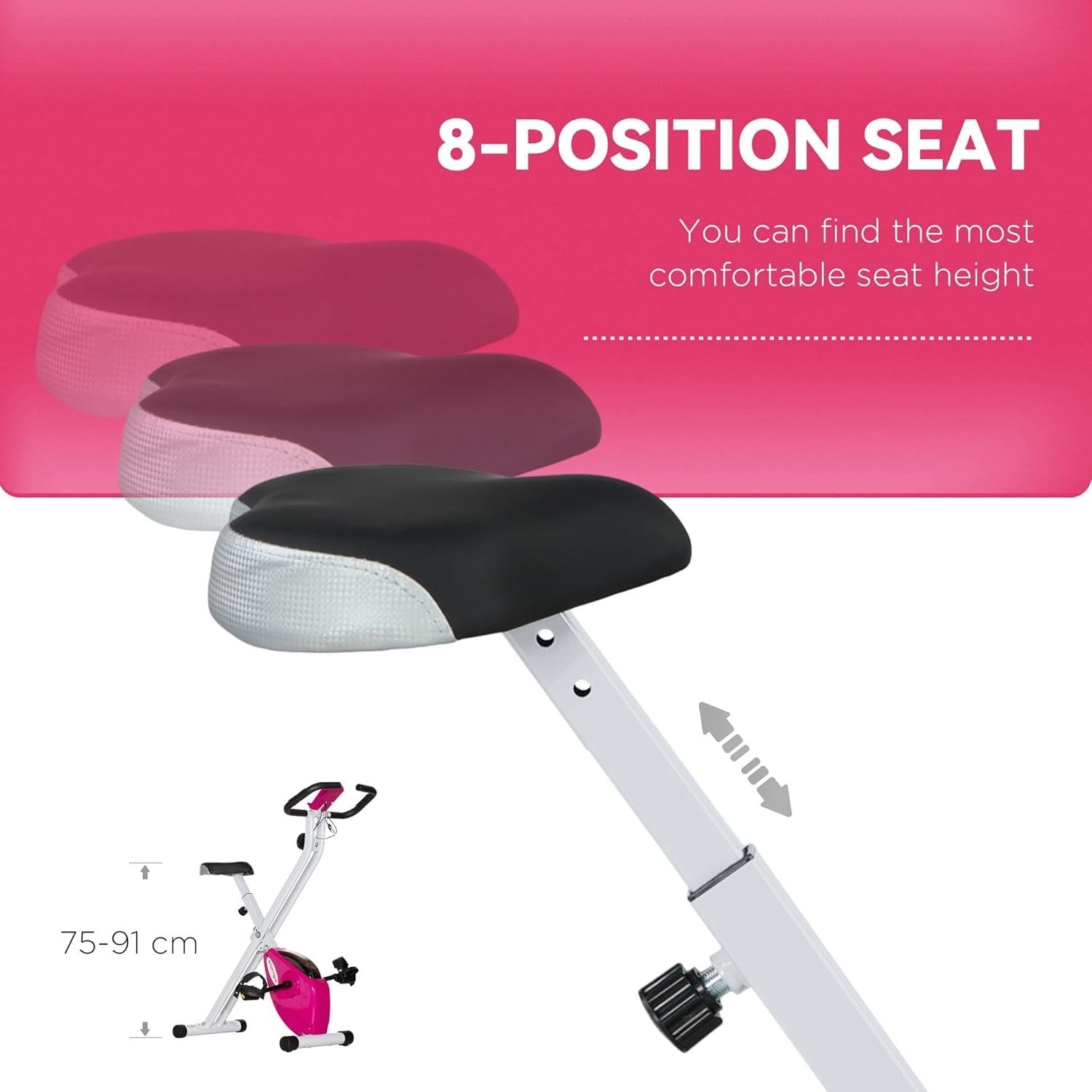 Pink Foldable Exercise Bike Quiet 8-Level Magnetic LCD Pulse Home Workout