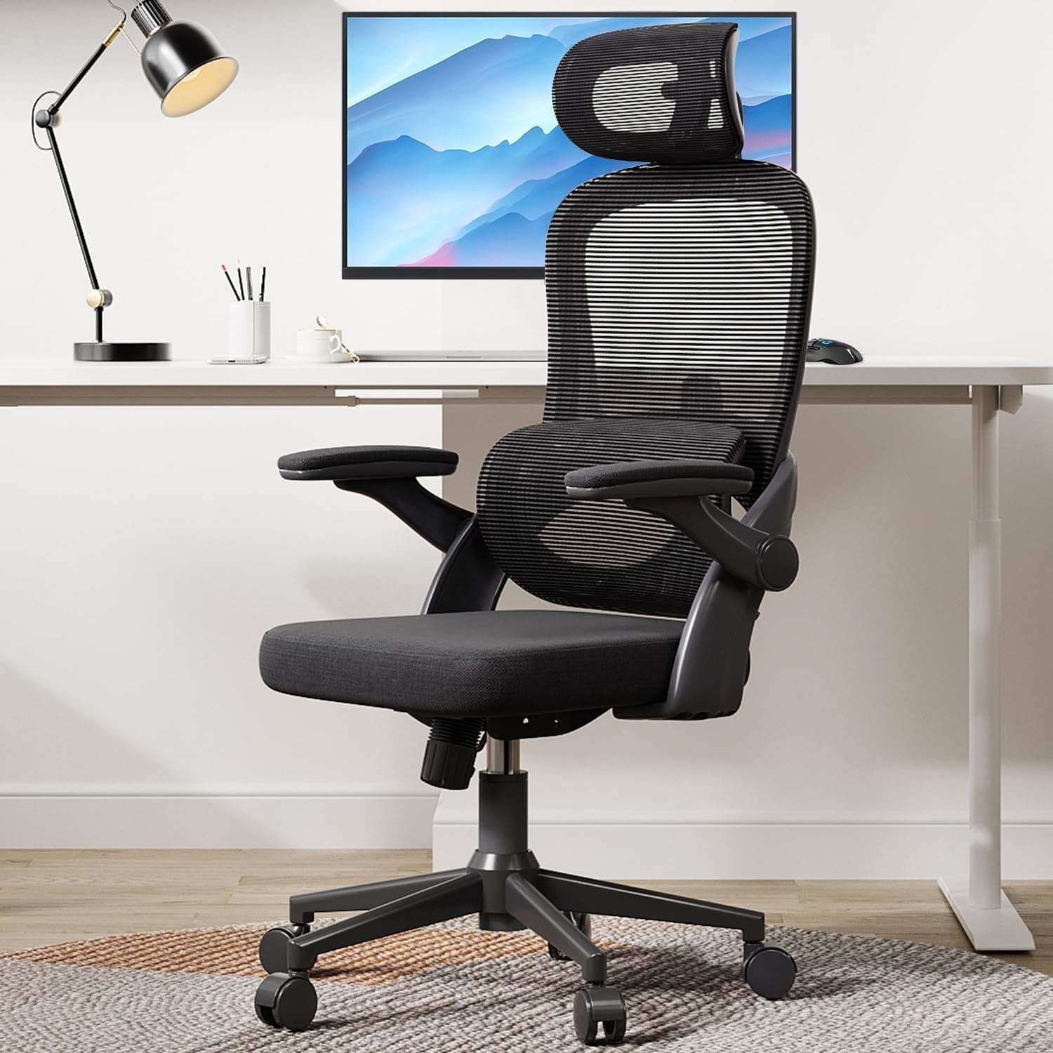 Oversized Ergonomic Office Chair Tall People Adjustable Mesh Lumbar Flip-Up Arms
