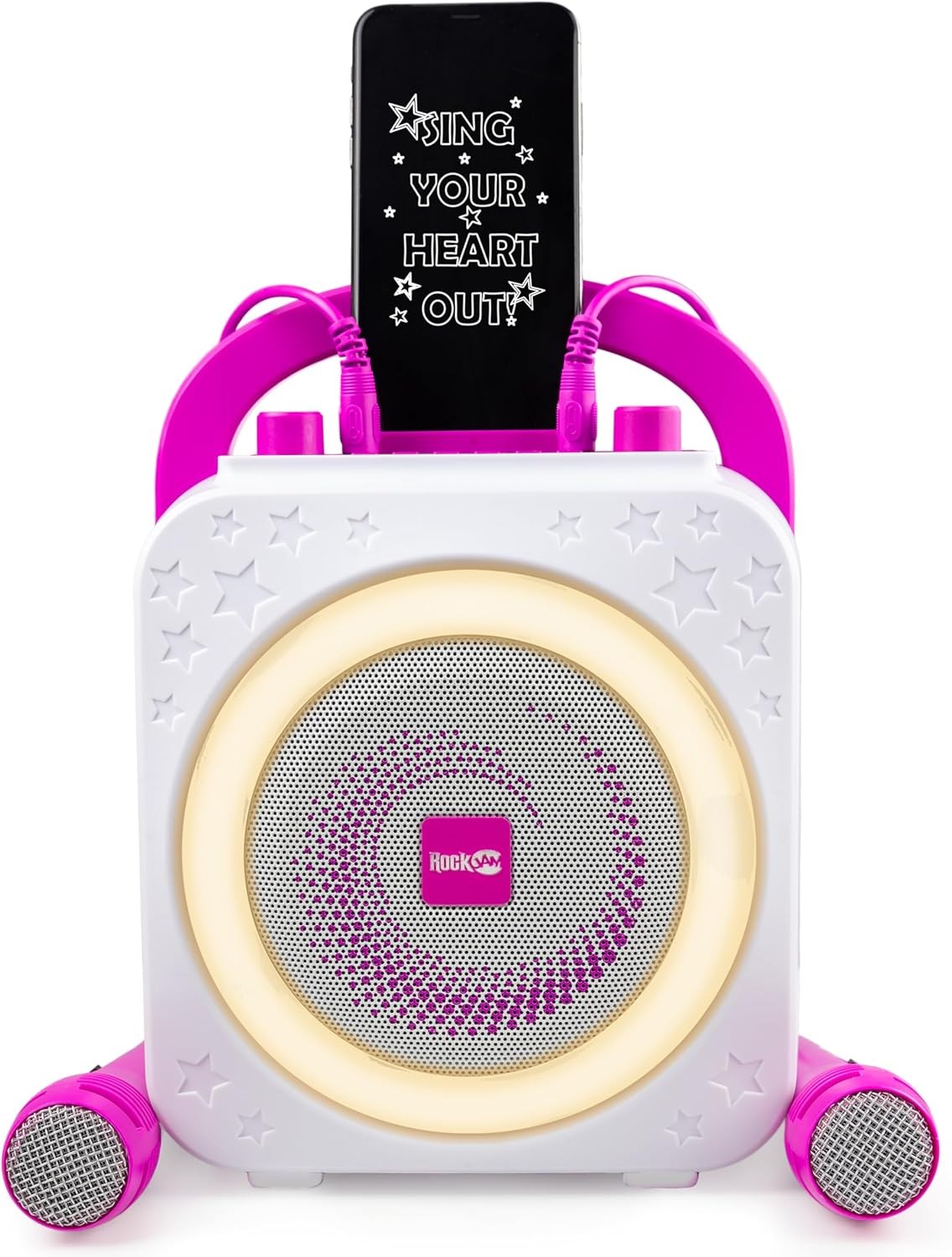 Bluetooth Karaoke Machine 10W with 2 Mics Ring Light Party Speaker