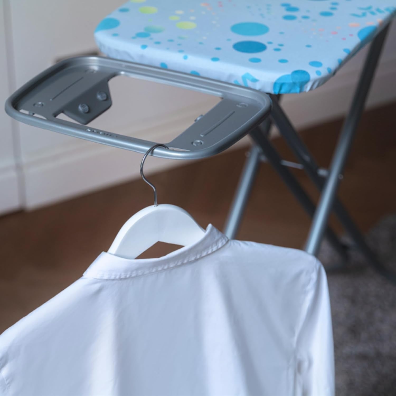 Adjustable Ironing Board with Hanger Hooks Compact 114x33cm Blue Non Slip