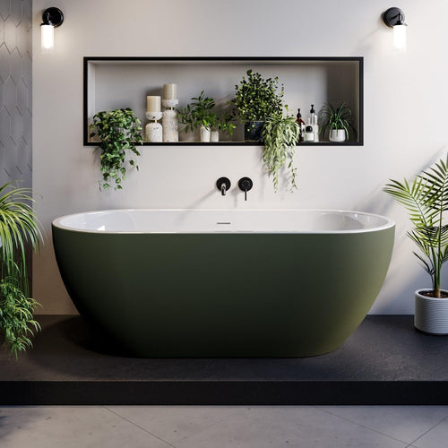 1650x750mm Freestanding Double Ended Bath Dark Green Acrylic Modern Oval