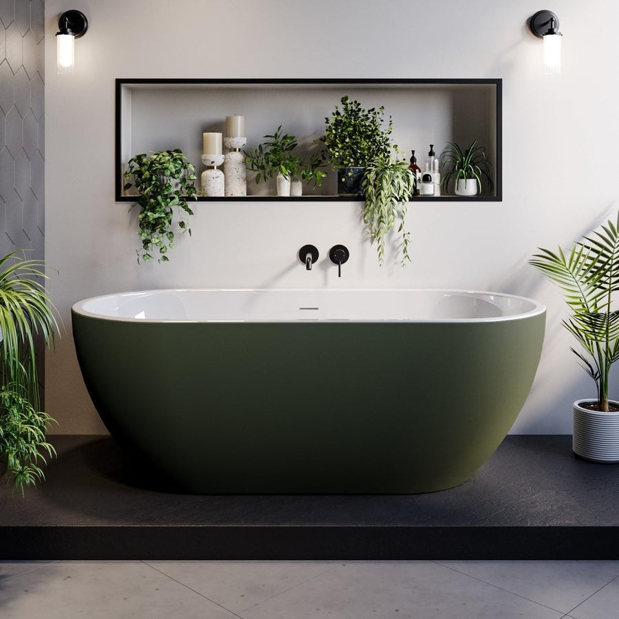 1650x750mm Freestanding Double Ended Bath Dark Green Acrylic Modern Oval