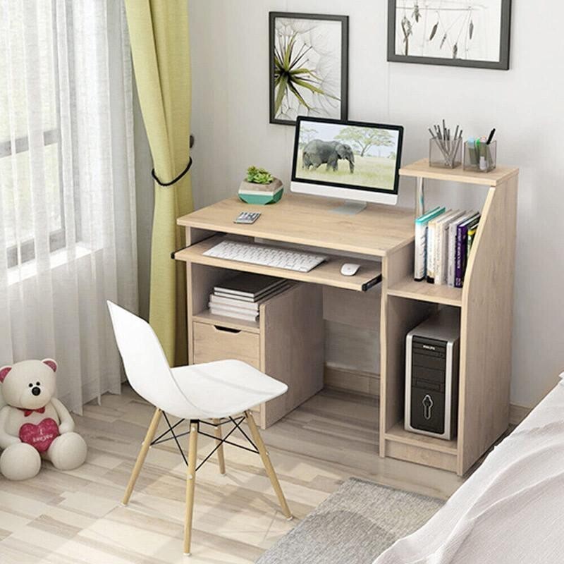 Compact Wooden Computer Desk 80cm with Keyboard Tray & Storage Shelves