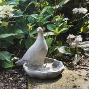 Cast Stone Pigeon Birdbath & Feeder – Handcrafted Garden Ornament Sculpture