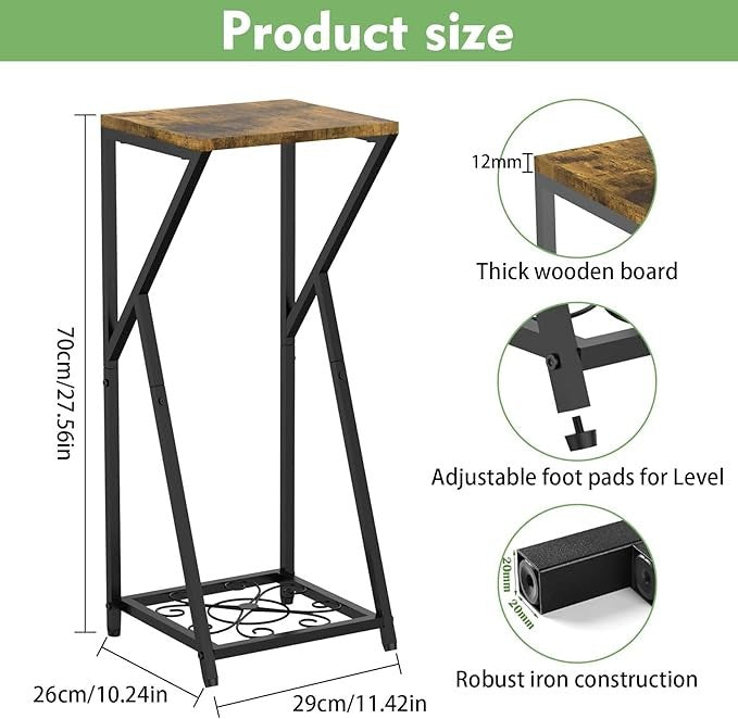 2 Tier Metal Wood Plant Stand Indoor Outdoor Corner Tall Flower Display Rack
