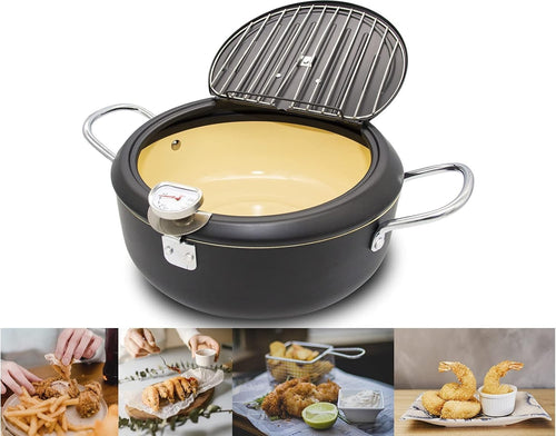 Japanese Tempura Fryer Pot 2.3L 8in With Thermometer Nonstick