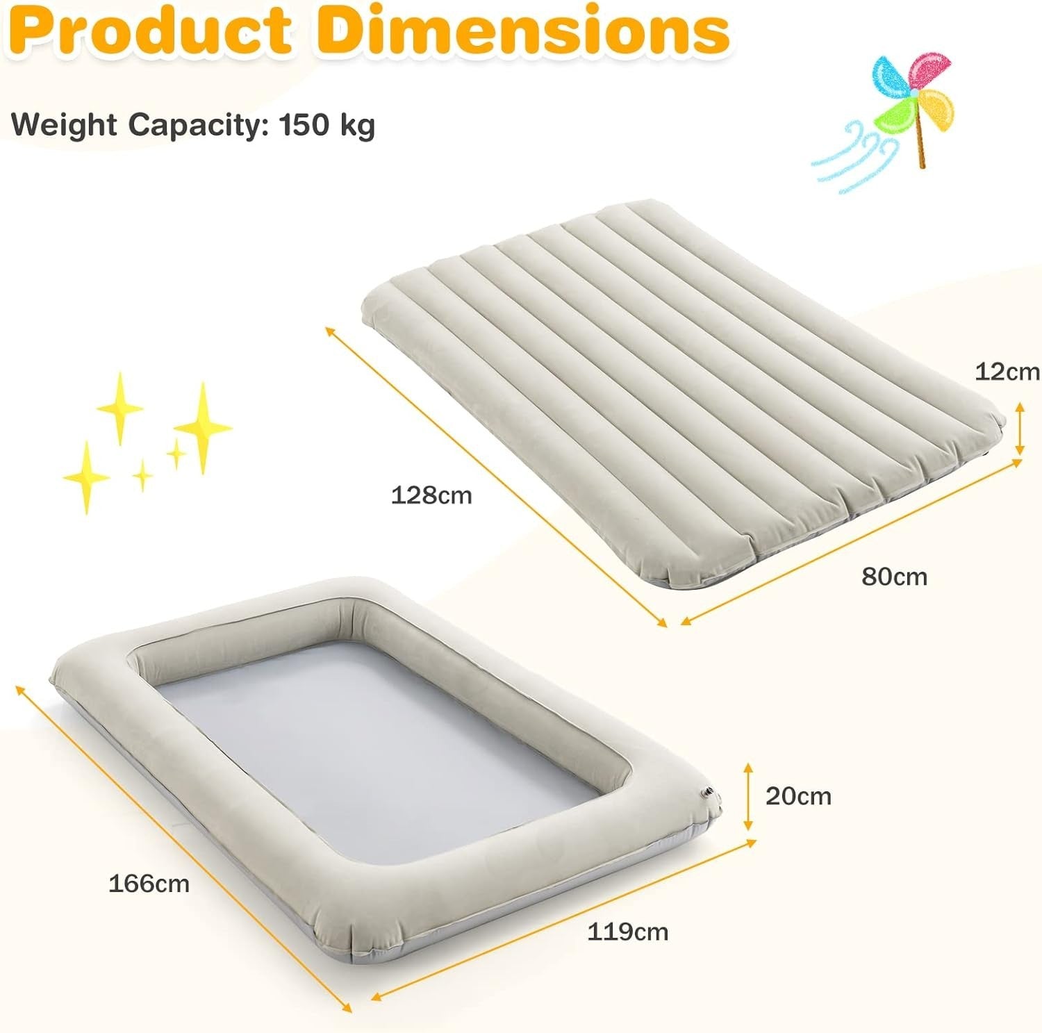 Inflatable Toddler Travel Bed with Safety Rails Kids Air Mattress
