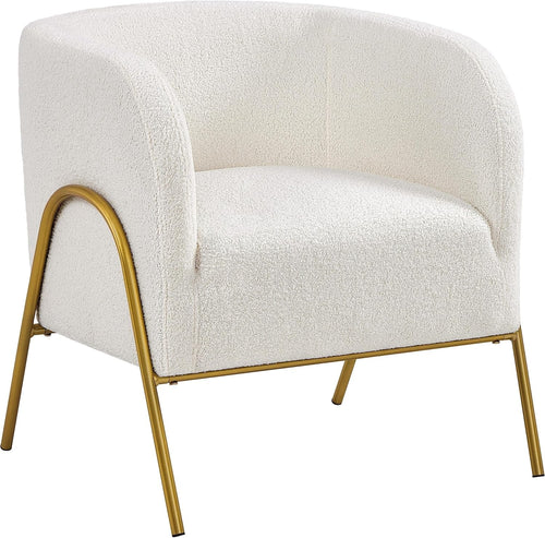 Boucle Tub Chair Ivory Accent Barrel Chair Gold Metal Legs