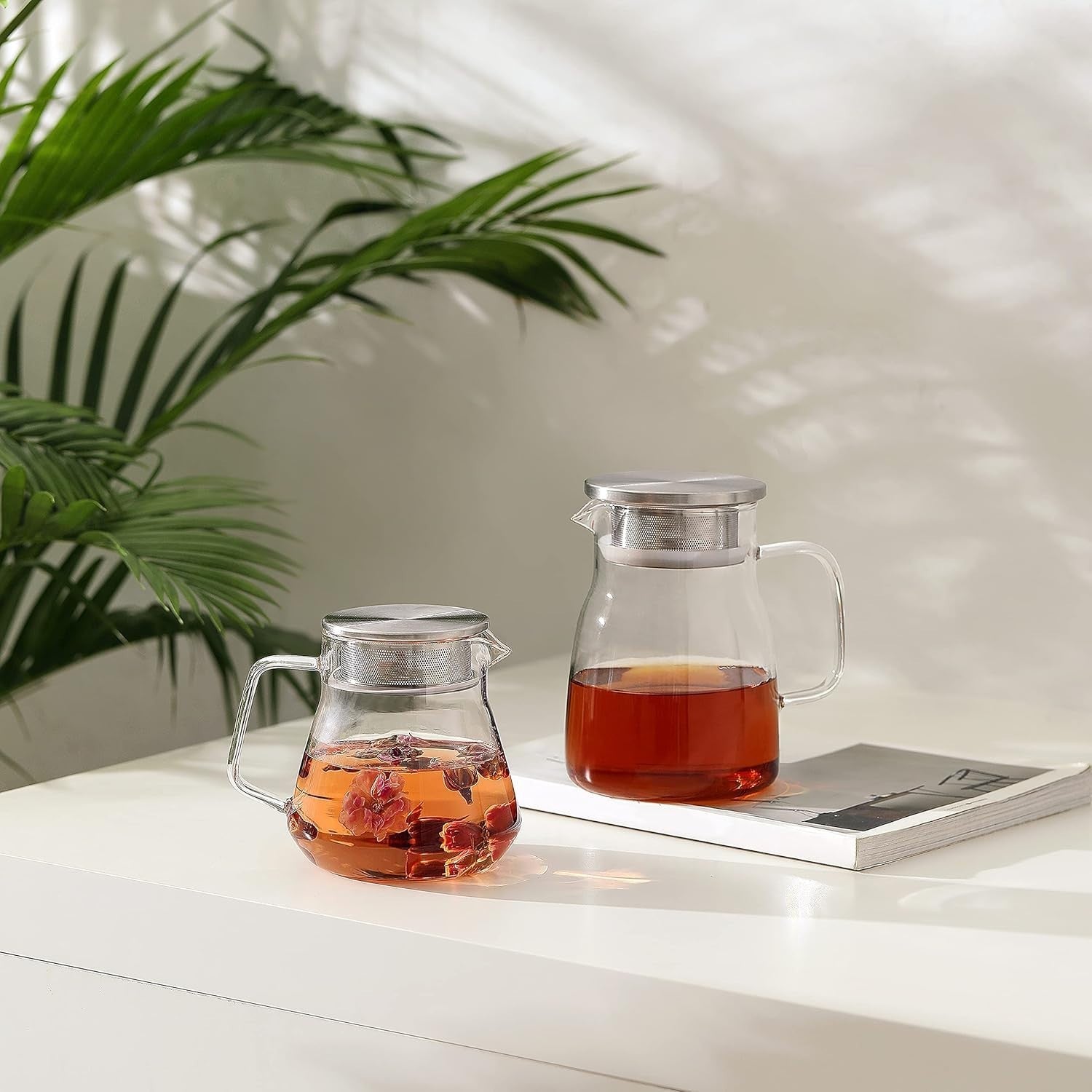 Glass Teapot 600ml Stovetop Safe Tea Pot w/ Stainless Steel Filter Lid