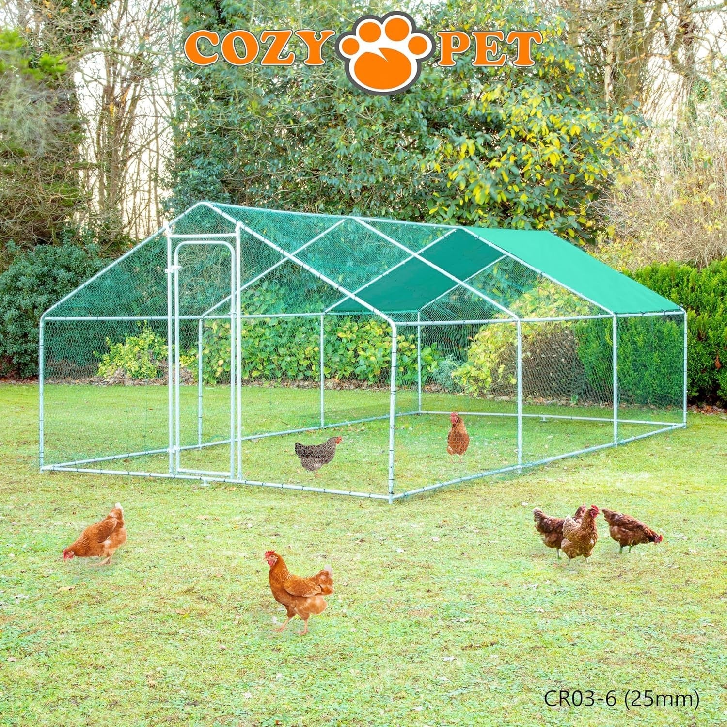 3x6m Walk In Chicken Run 25mm Steel Heavy Duty Coop