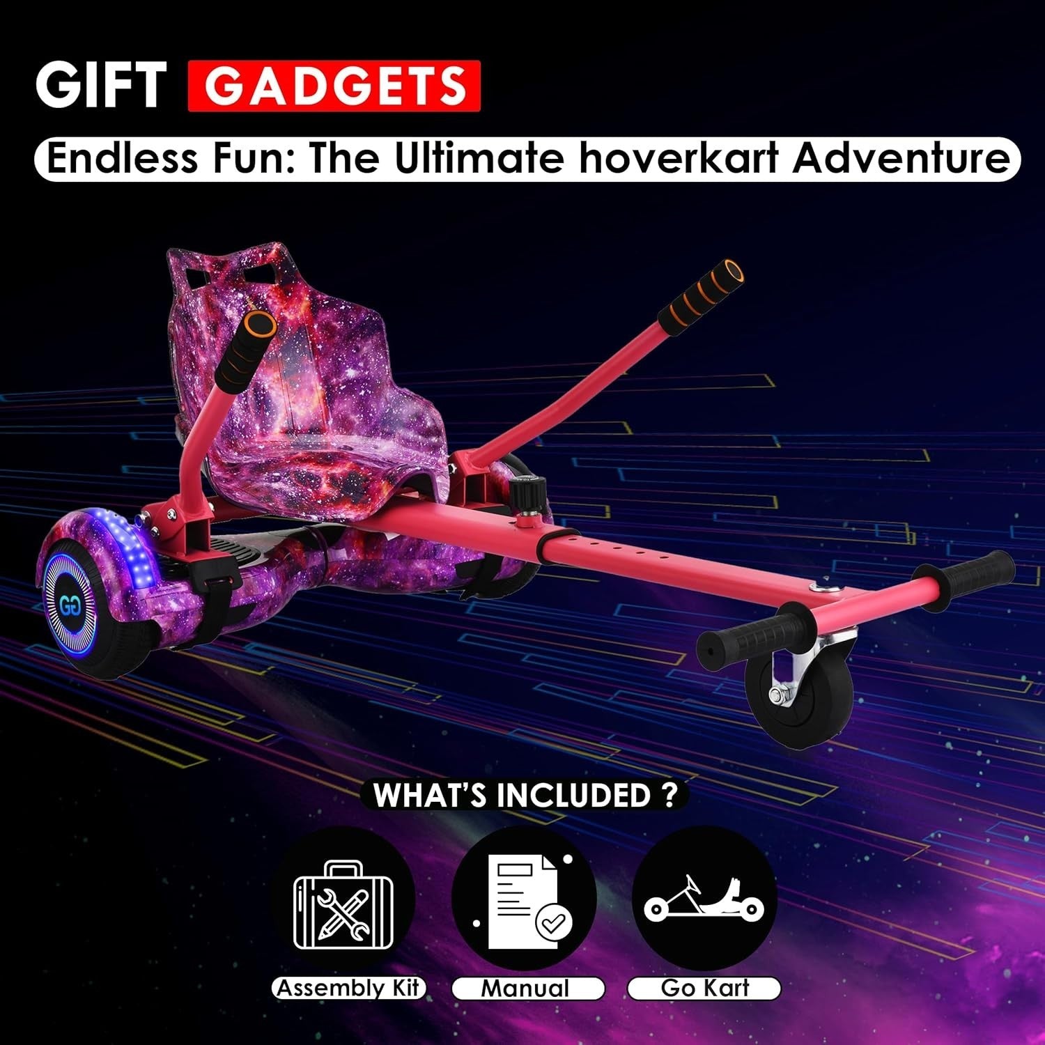 Hoverkart Attachment Seat Frame for 6.5 8 10 Inch Hoverboards Pink