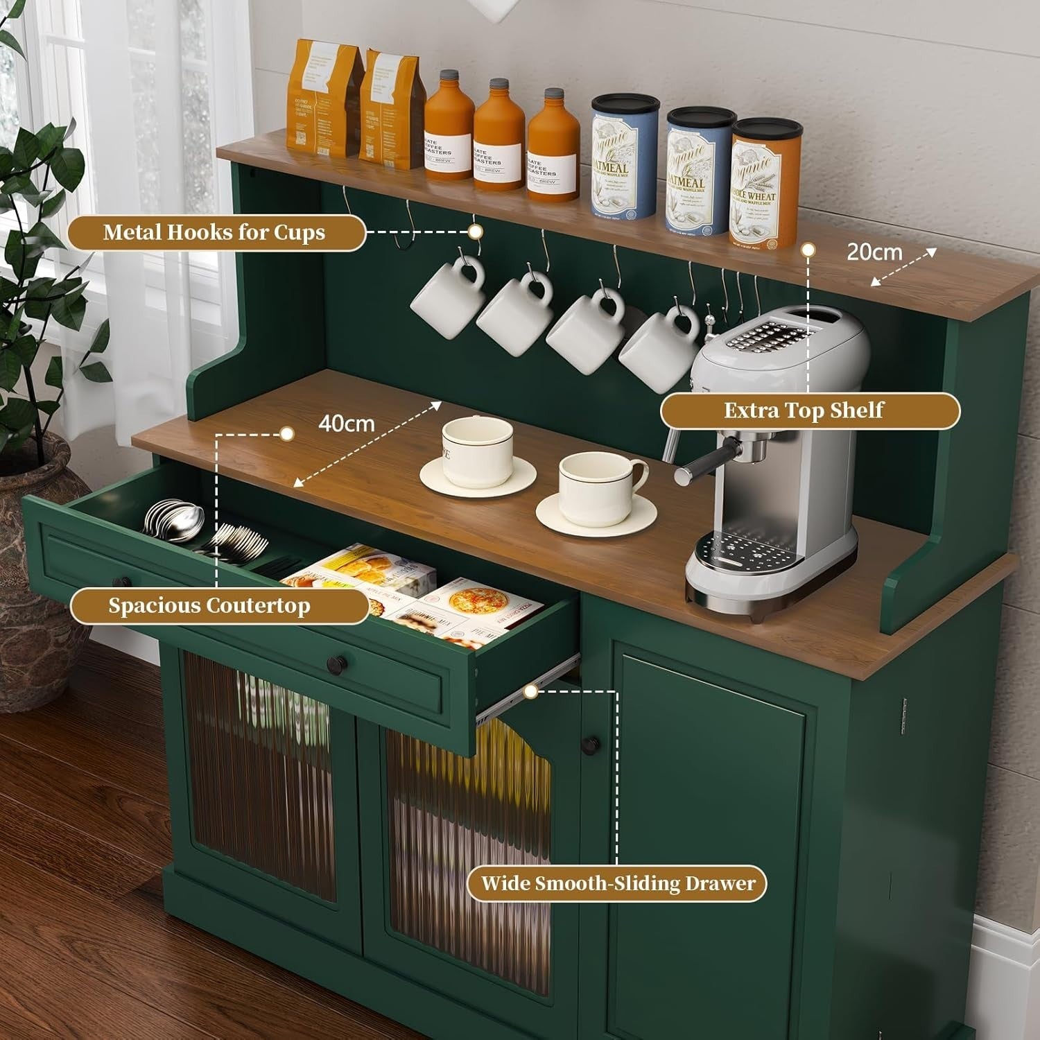 Kitchen Pantry Cupboard Microwave Cabinet Coffee Station Green