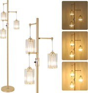 Dimmable 3-Light Gold Floor Lamp with Glass Shades for Living Room & Bedroom