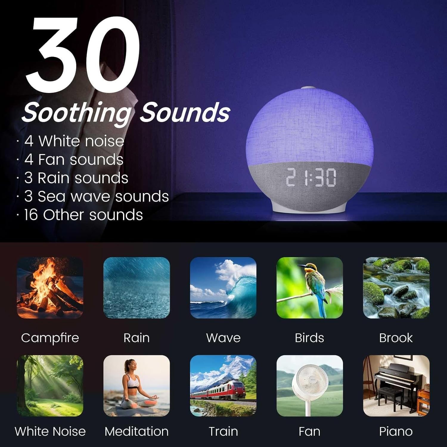 Sunrise Alarm Clock with Sound Machine Wake Up Light Bluetooth Speaker