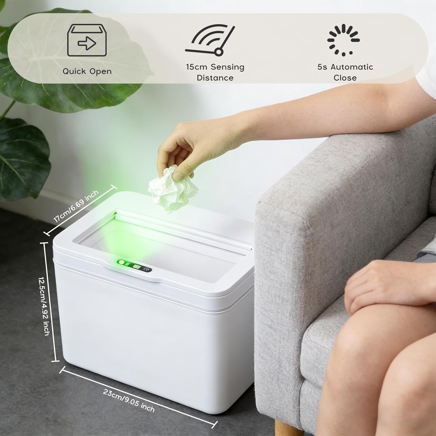 6L Automatic Touchless Sensor Bin USB Rechargeable Desktop White
