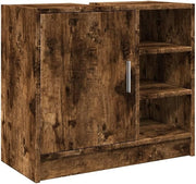 Smoked Oak Bathroom Sink Cabinet 63cm Modern Storage Unit with Open Shelves