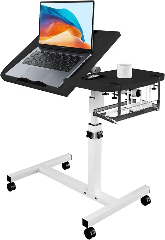 Adjustable Overbed Laptop Table with Wheels Tilting Desk Bedside Stand