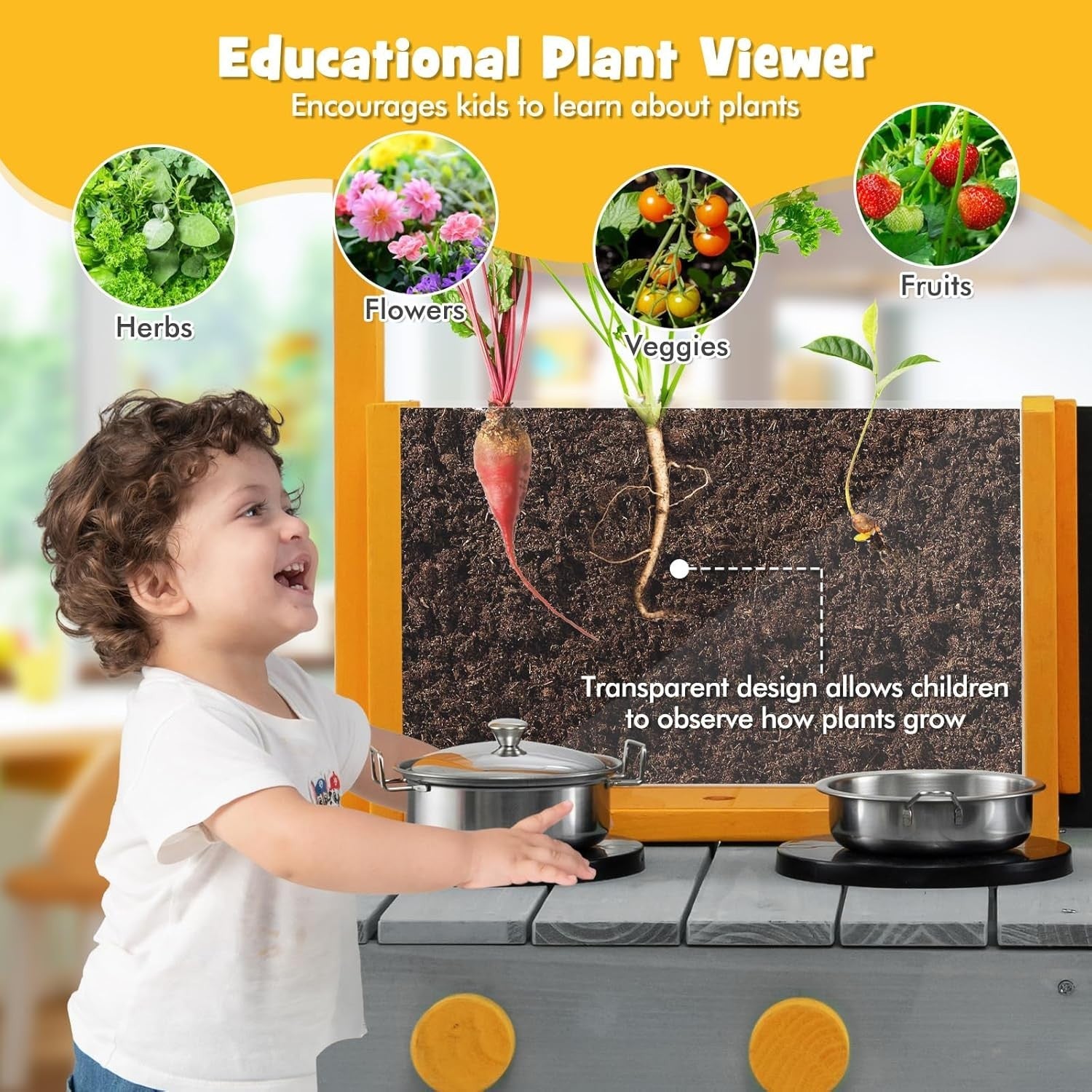 Outdoor Mud Kitchen Kids Playset w/ Planter Sink Chalkboard Toy