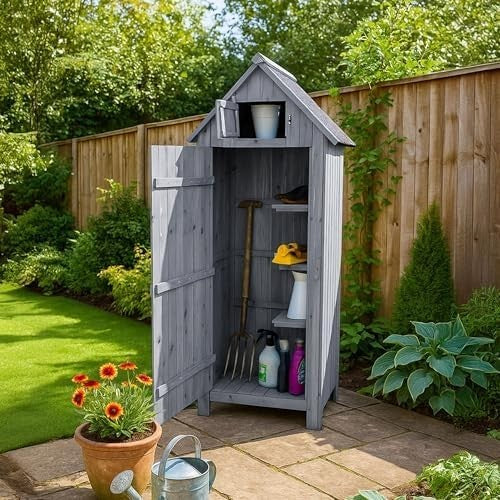 Wooden Garden Tool Cabinet Shed with Shelves & Lockable Storage