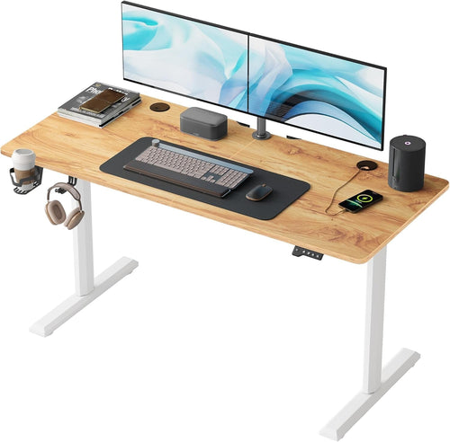 Light Brown Electric Standing Desk 140x60cm Adjustable Sit Stand Table