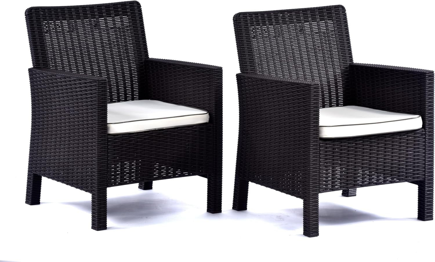 2 Rattan Tub Armchairs Set Garden Patio Dining Chairs Cushioned Outdoor