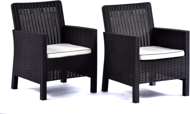 2 Rattan Tub Armchairs Set Garden Patio Dining Chairs Cushioned Outdoor
