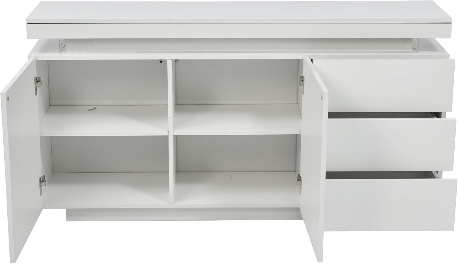 High Gloss LED Sideboard Cabinet 2 Door 3 Drawer Storage Modern White Unit