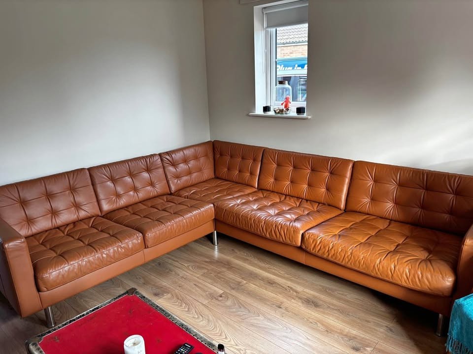 Dark Tan Leather Corner Sofa (PTP)