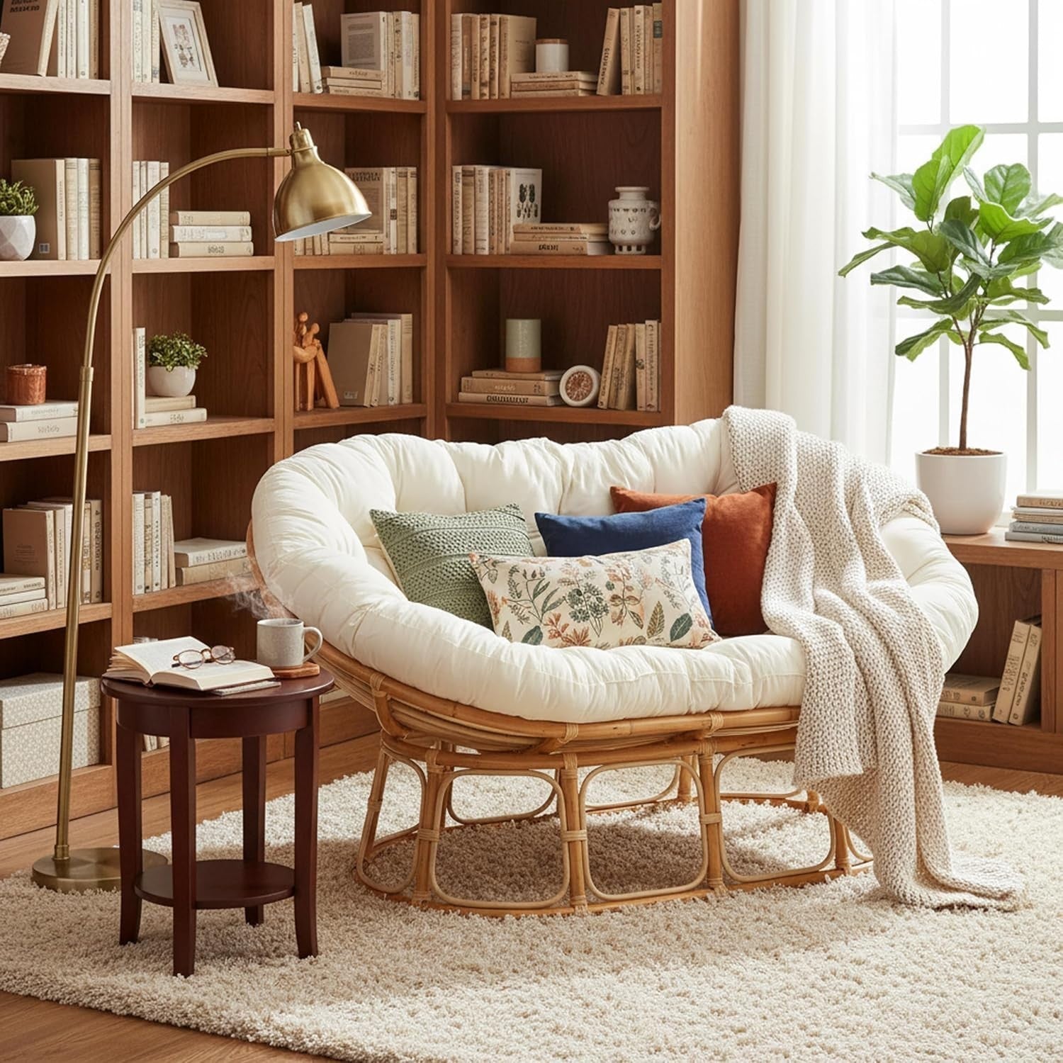 Oversized Double Papasan Rattan Chair Indoor 2 Seater Lounge with Cushion