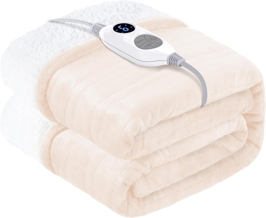 Electric Heated Throw Blanket Sherpa Fleece 6 Heat Levels Auto Off 130x160cm