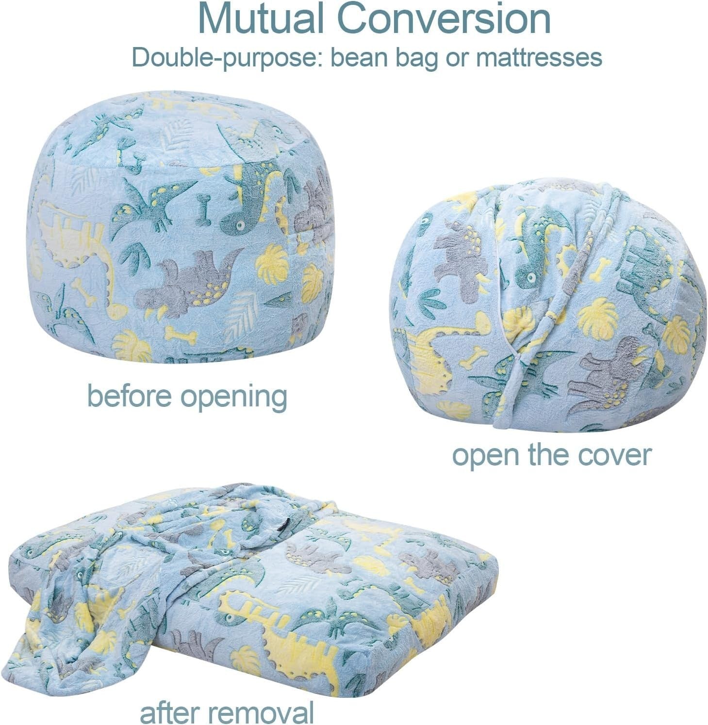 Kids Dinosaur Bean Bag Chair Bed 4-in-1 Sofa Sleep Mat Playroom Seat