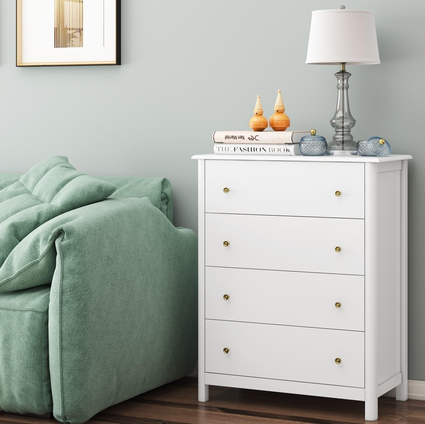 White Chest of Drawers 4 Drawer Wooden Storage Unit for Bedroom Hallway