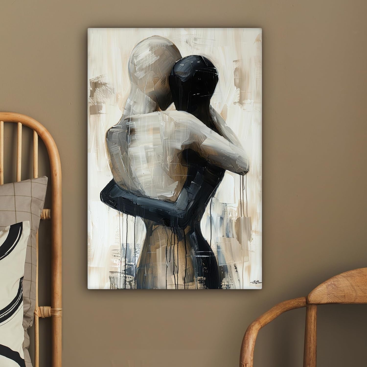 Abstract Couple Canvas Wall Art 40x60cm Beige Modern Framed Print
