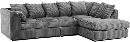 Grey L Shaped Corner Sofa 5 Seater with Memory Foam Cushions & Durable Frame