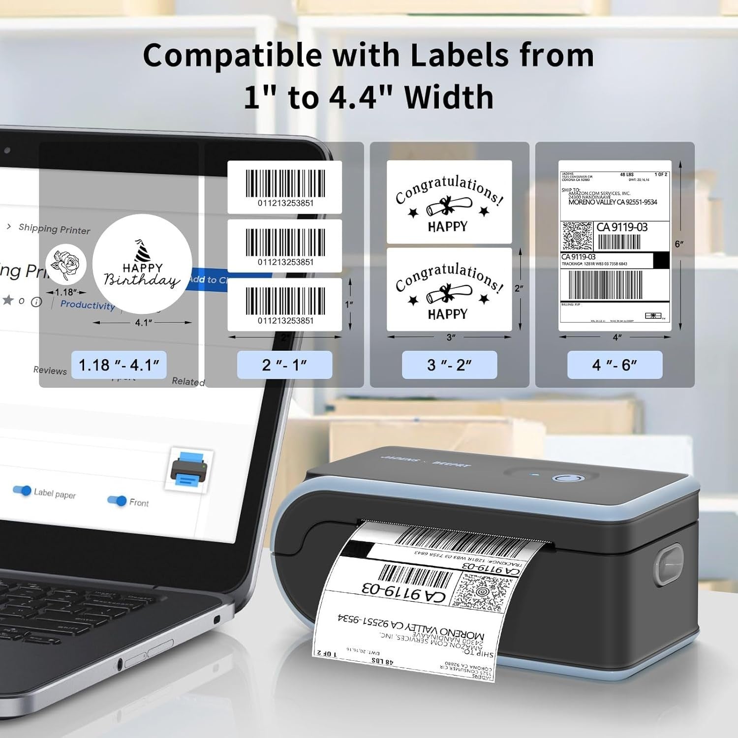 Portable Wireless Shipping Label Printer Blue | 4x6 Thermal, Bluetooth