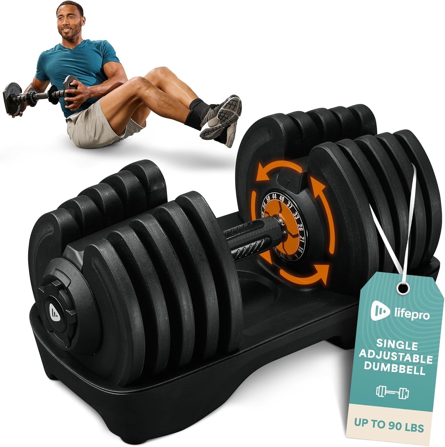 90lb Adjustable Dumbbell Single Quick Change Rotating Home Gym Weight