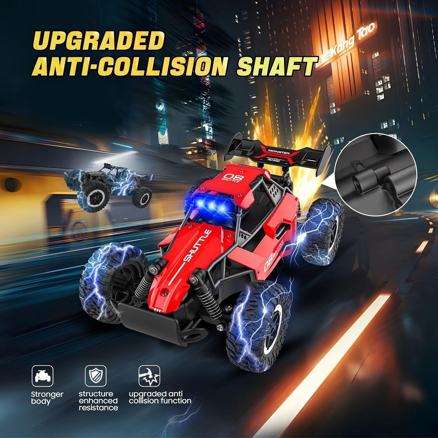 High-Speed 2WD RC Car for Kids with LED Lights & 2 Batteries – Black