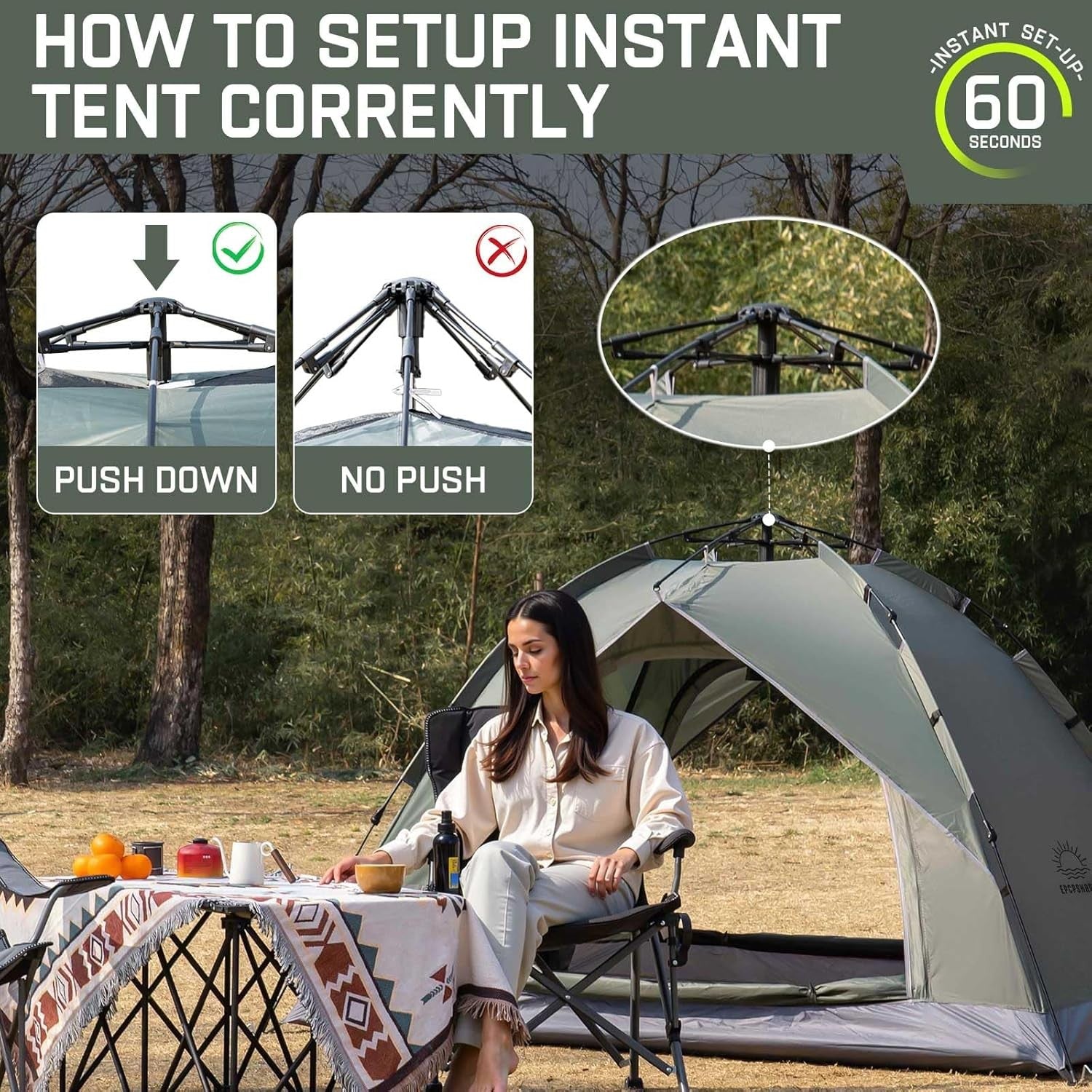 2 Man Pop Up Camping Tent Waterproof Double Layer with Carry Bag