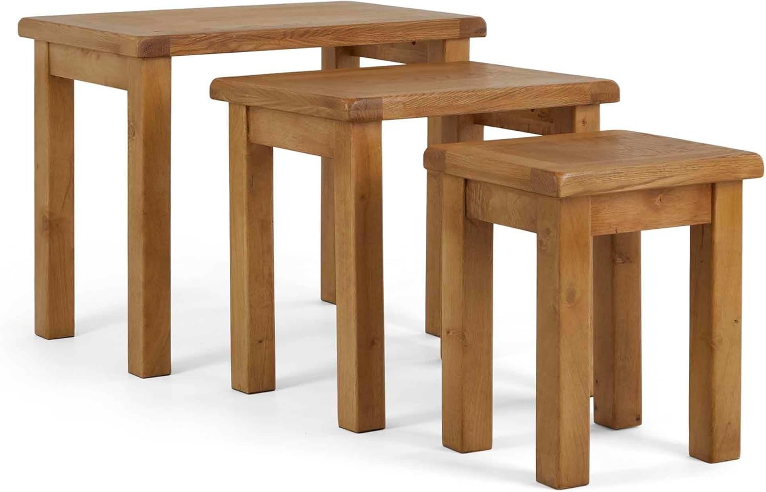 Oak Nest of 3 Side Tables Set Solid Wood Waxed Finish Rectangular Living Room