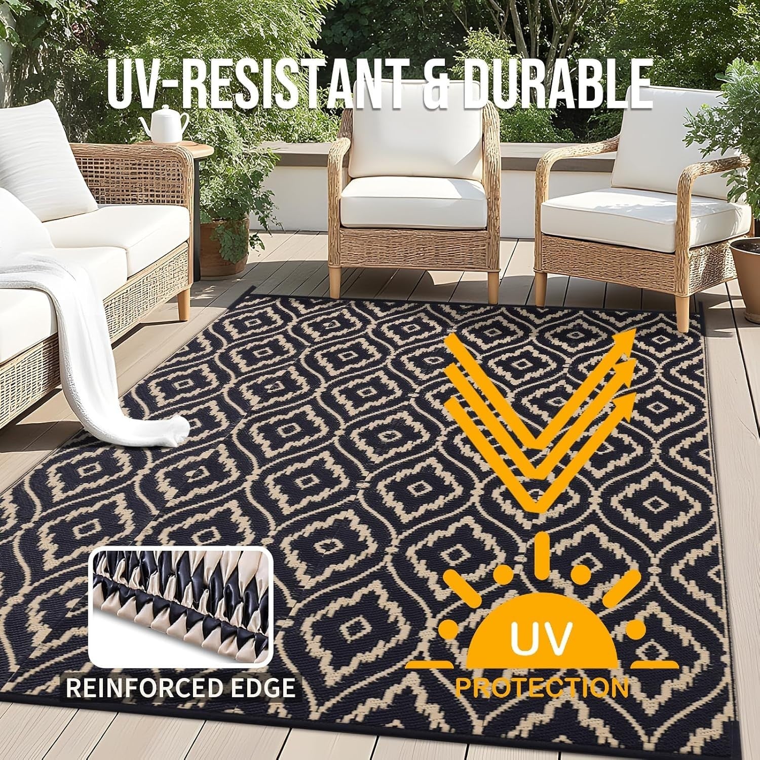 Large Waterproof Outdoor Rug 180x270cm Reversible UV Patio Garden Camping Mat