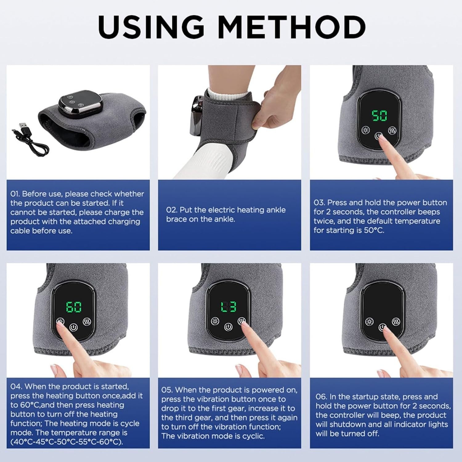 3-in-1 Heated Foot Massager with Ankle Brace 3 Vibration Modes Portable