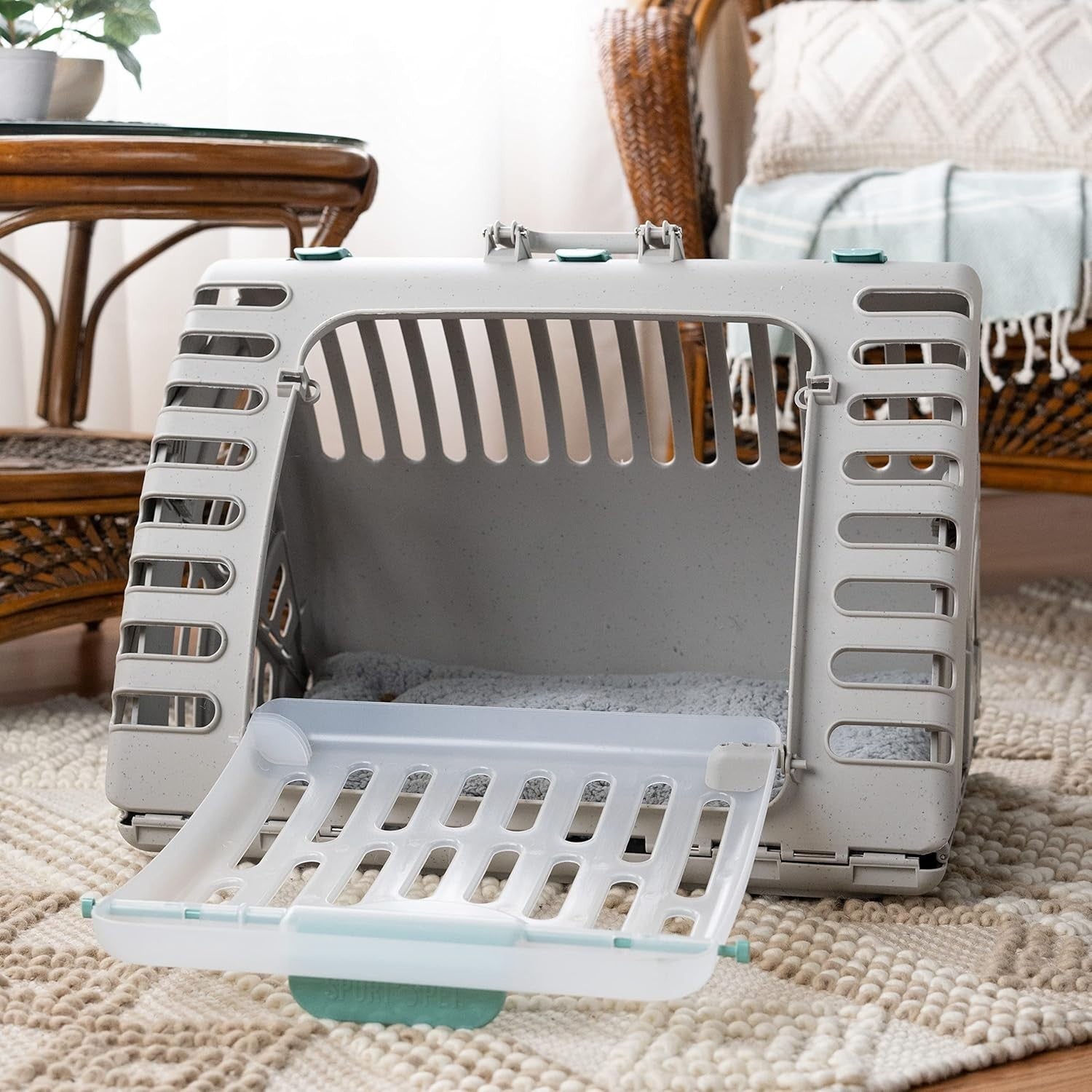 XL Collapsible Cat Carrier 58x47x43cm Foldable Crate + Washable Bed Travel